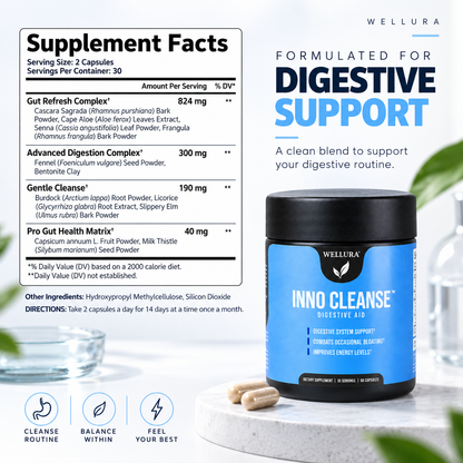 Wellura Inno Cleanse – 14-Day Natural Gut Detox, Gluten-Free Digestive Support Supplement
