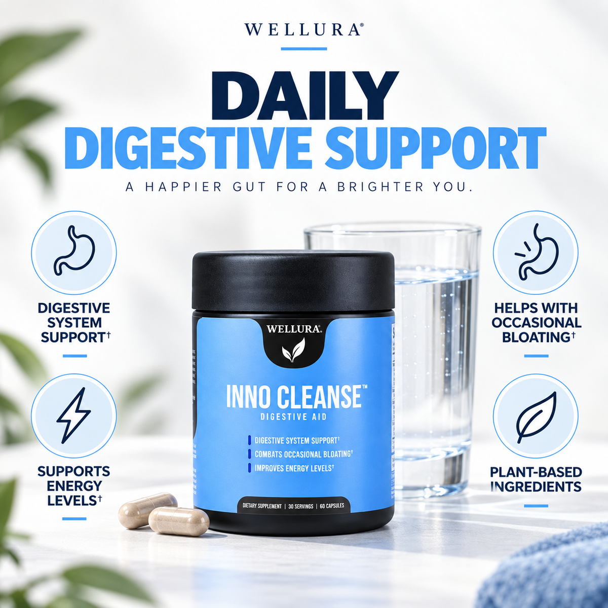 Wellura Inno Cleanse – 14-Day Natural Gut Detox, Gluten-Free Digestive Support Supplement